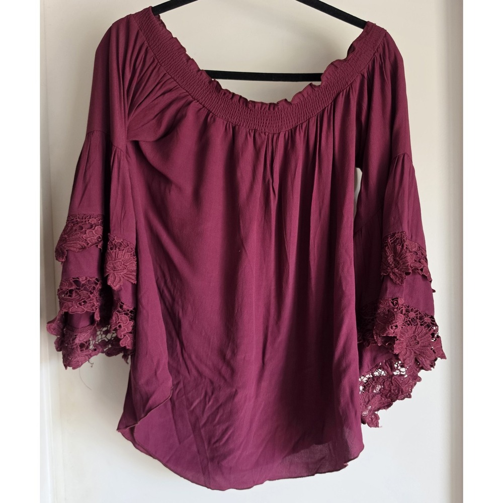 Muche et Muchette Jolie Top - One Size - Plum Purple Lace Bell Sleeve Boho